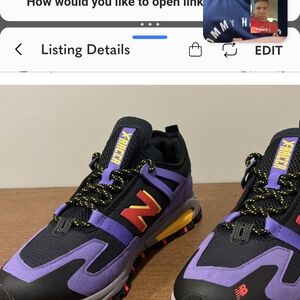 New Balance Kids' Black and Purple Sneakers with Yellow Accents